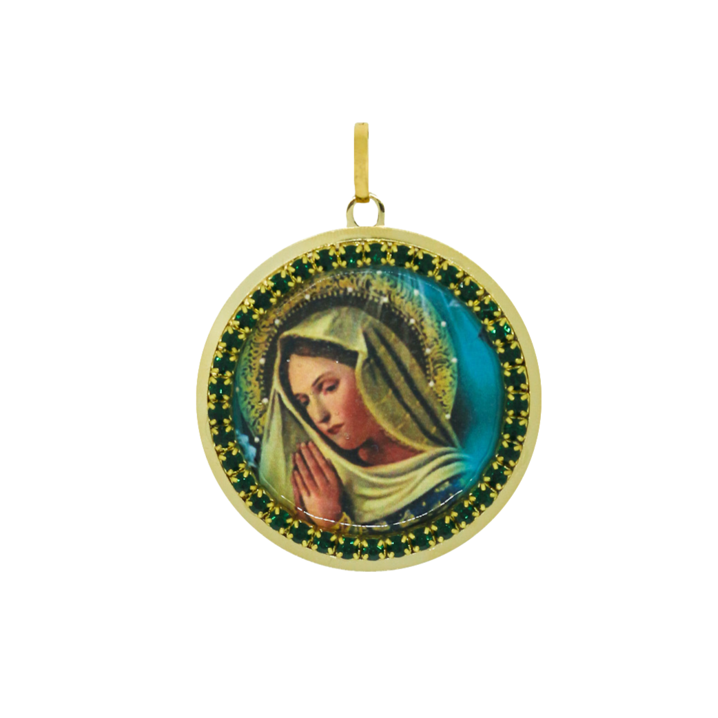 Colgante Virgen Green Strass Órbita