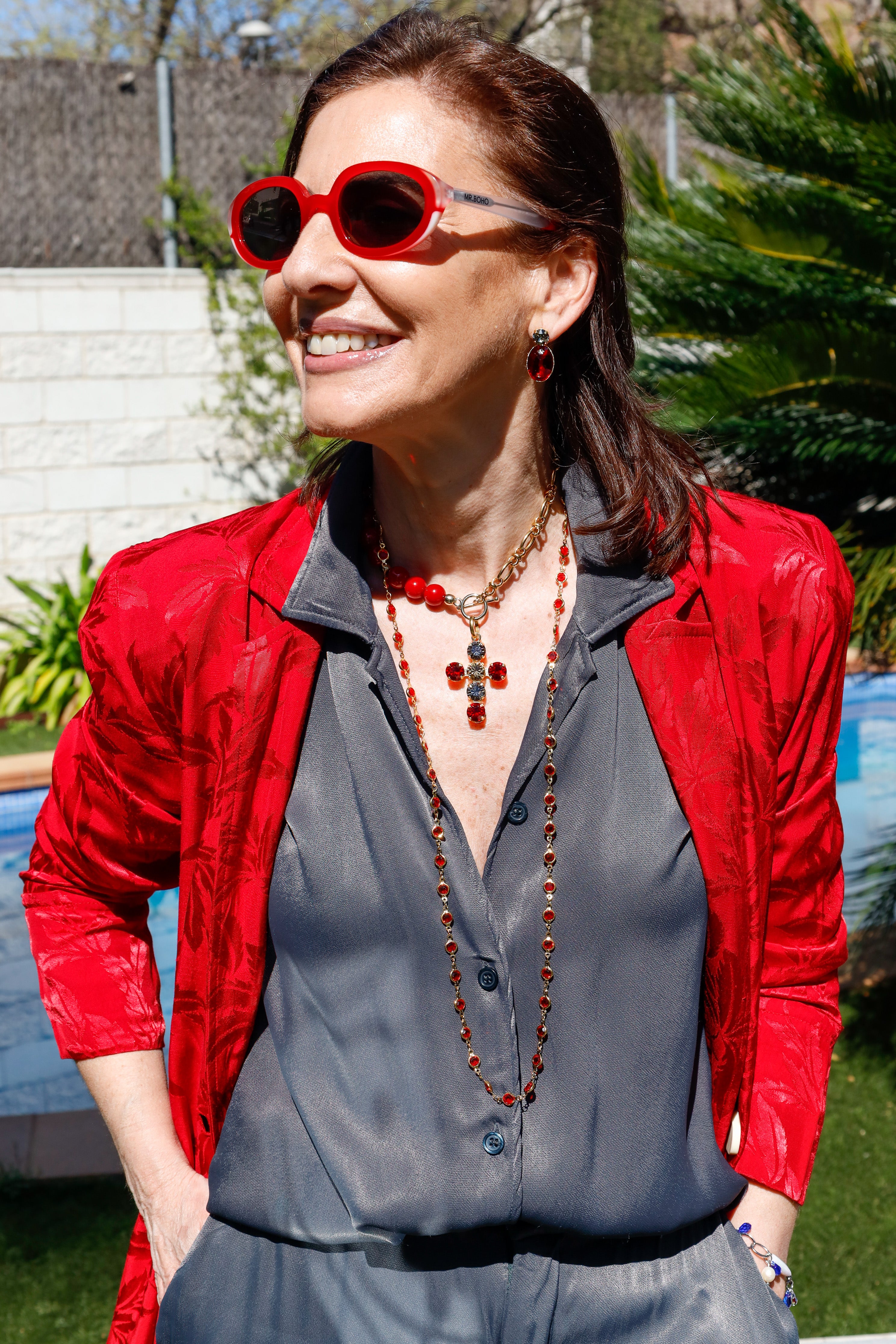 Cadena Cristales de Colores - Rojo