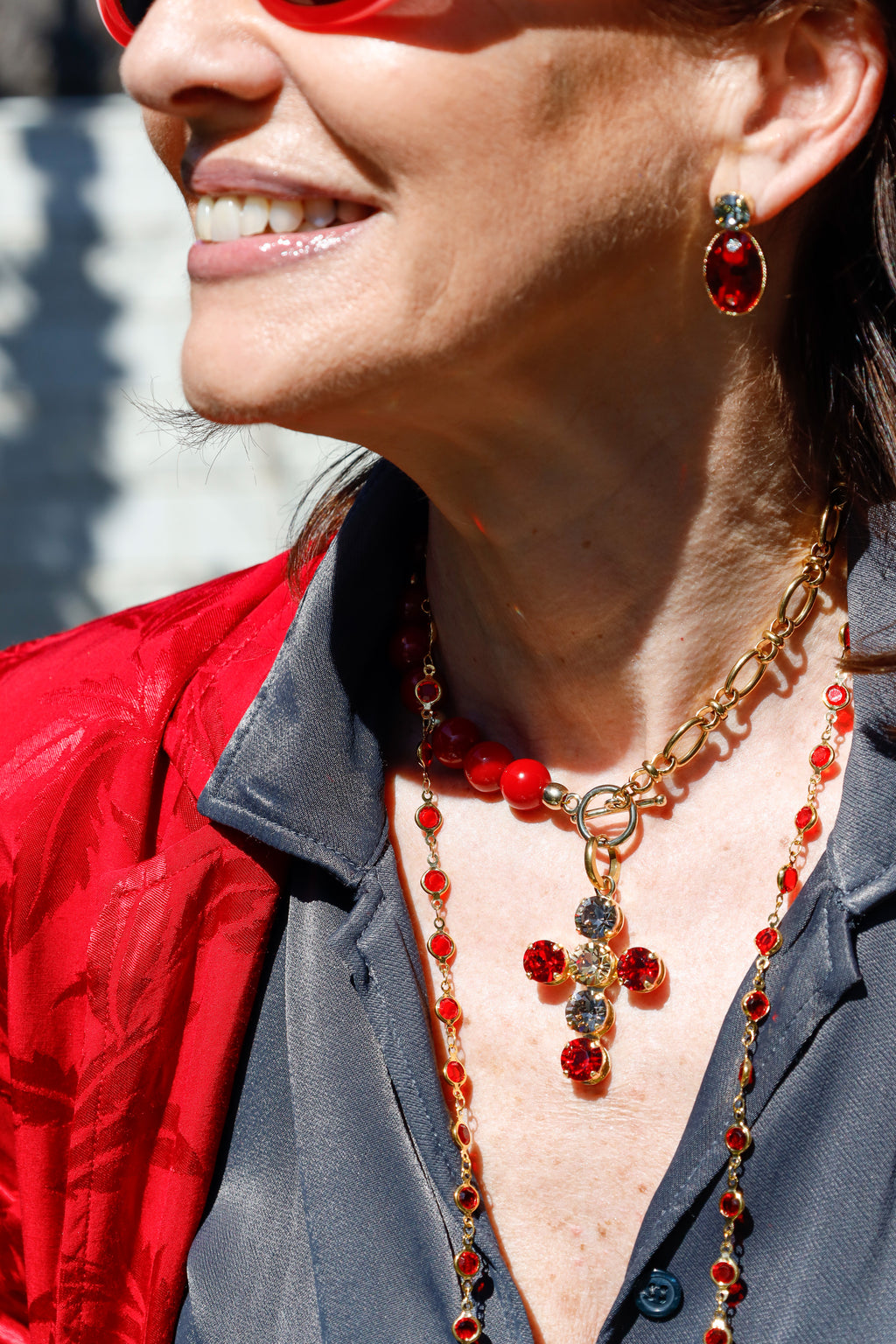 Cadena Cristales de Colores - Rojo