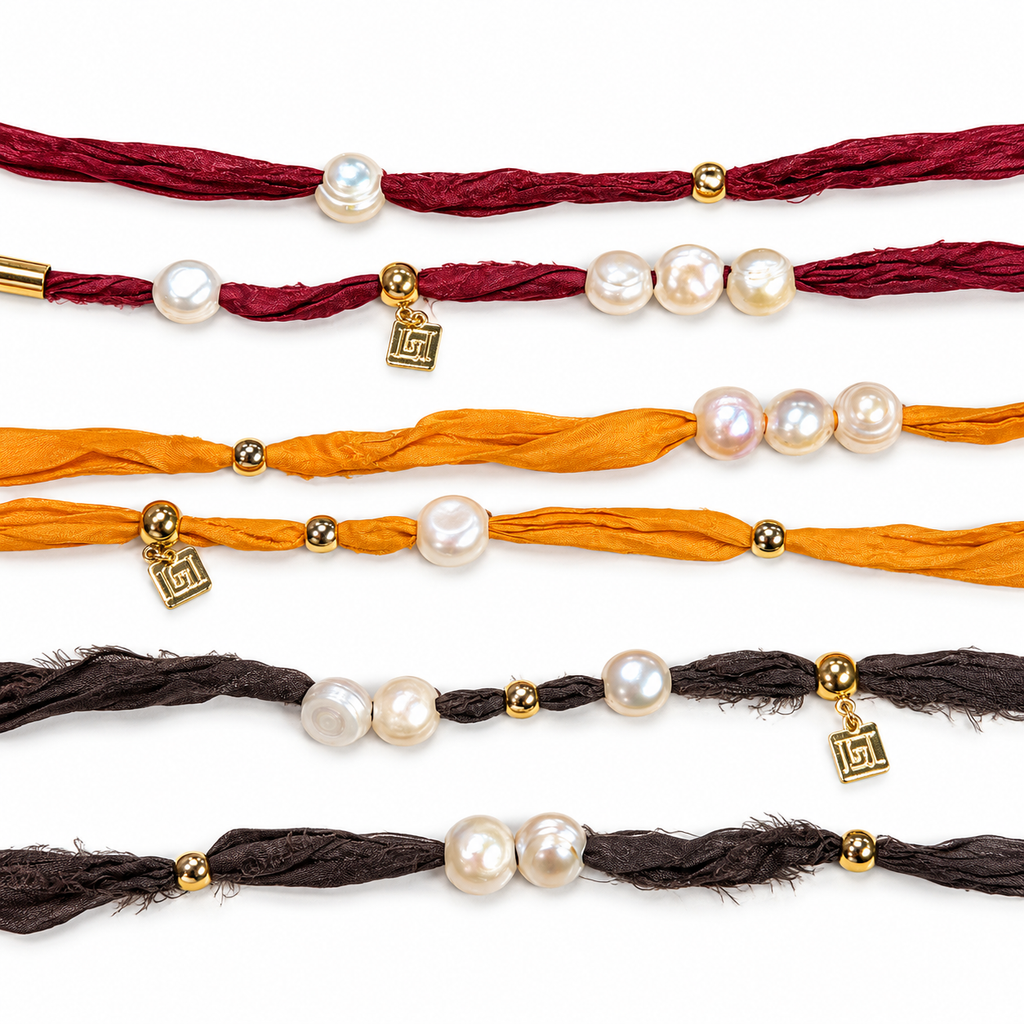 Collar Seda Natural con Perlas