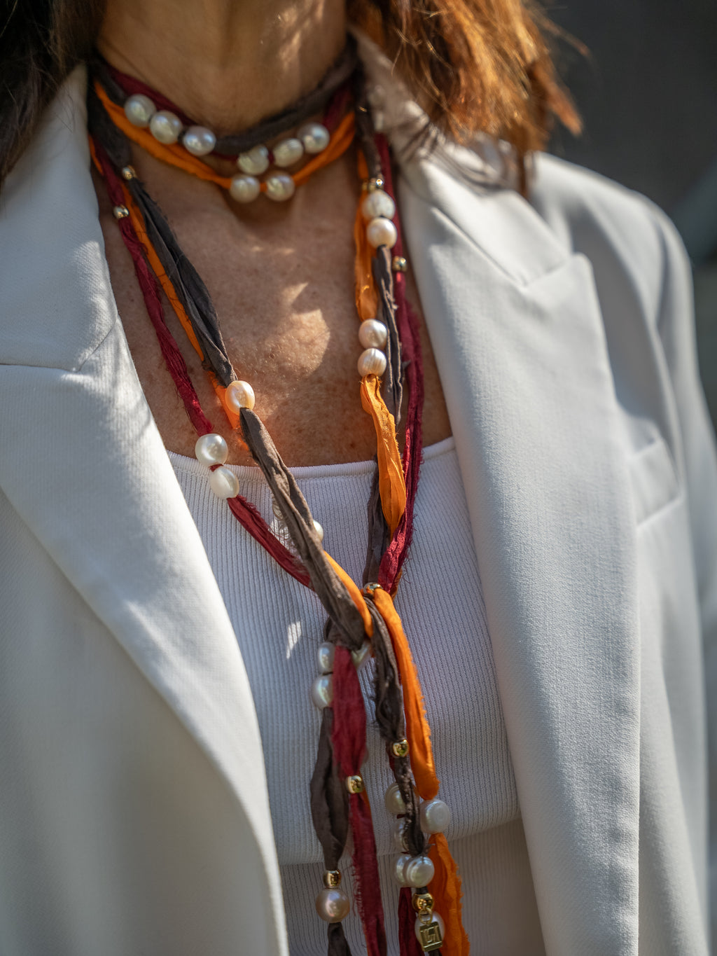 Collar Seda Natural con Perlas