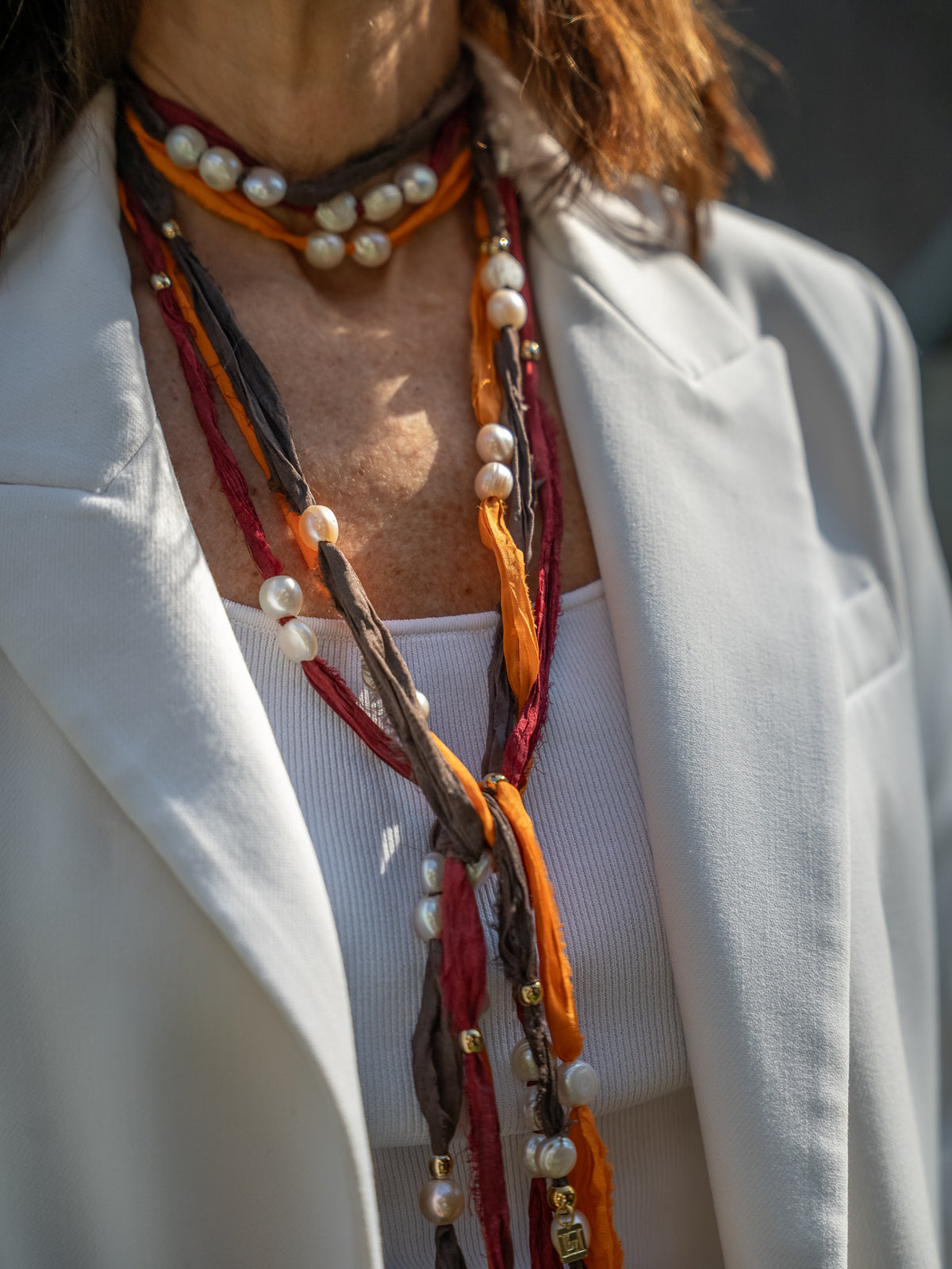 Collar Seda Natural con Perlas